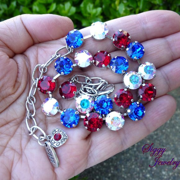 Swarovski Crystal Patriotic July 4th Necklace - Picture 8 of 8